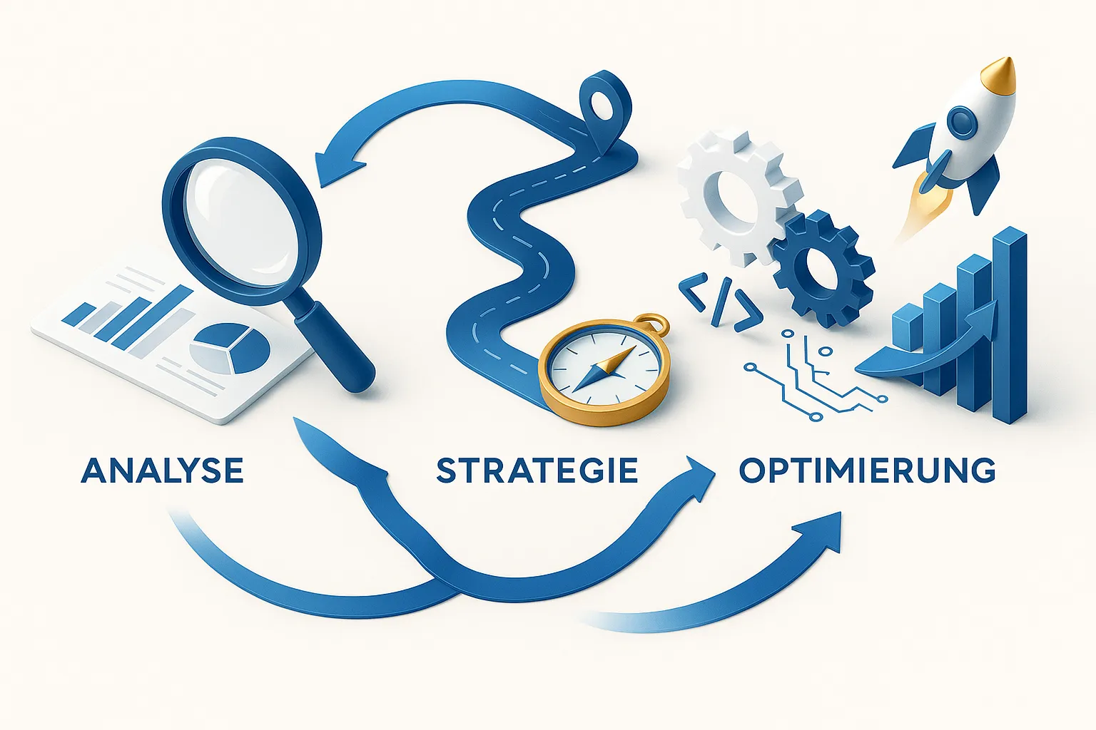 4-Schritte KI-Implementierungsprozess: Analyse, Strategie, Implementierung, Optimierung